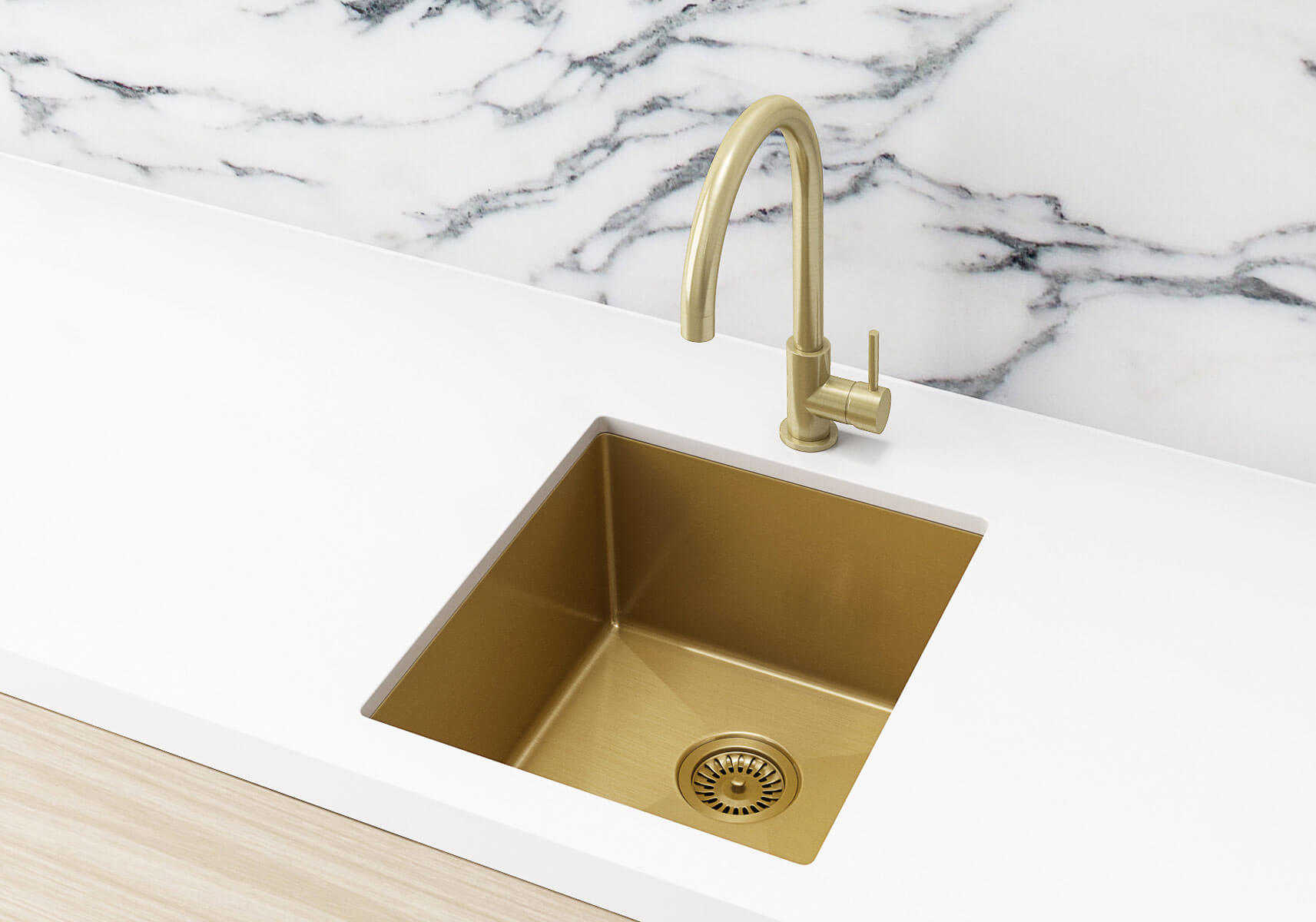 MKSP S380440 BB Stainless Single Bowl PVD Kitchen Sink By Meir In Gold 380x440x200mm2 