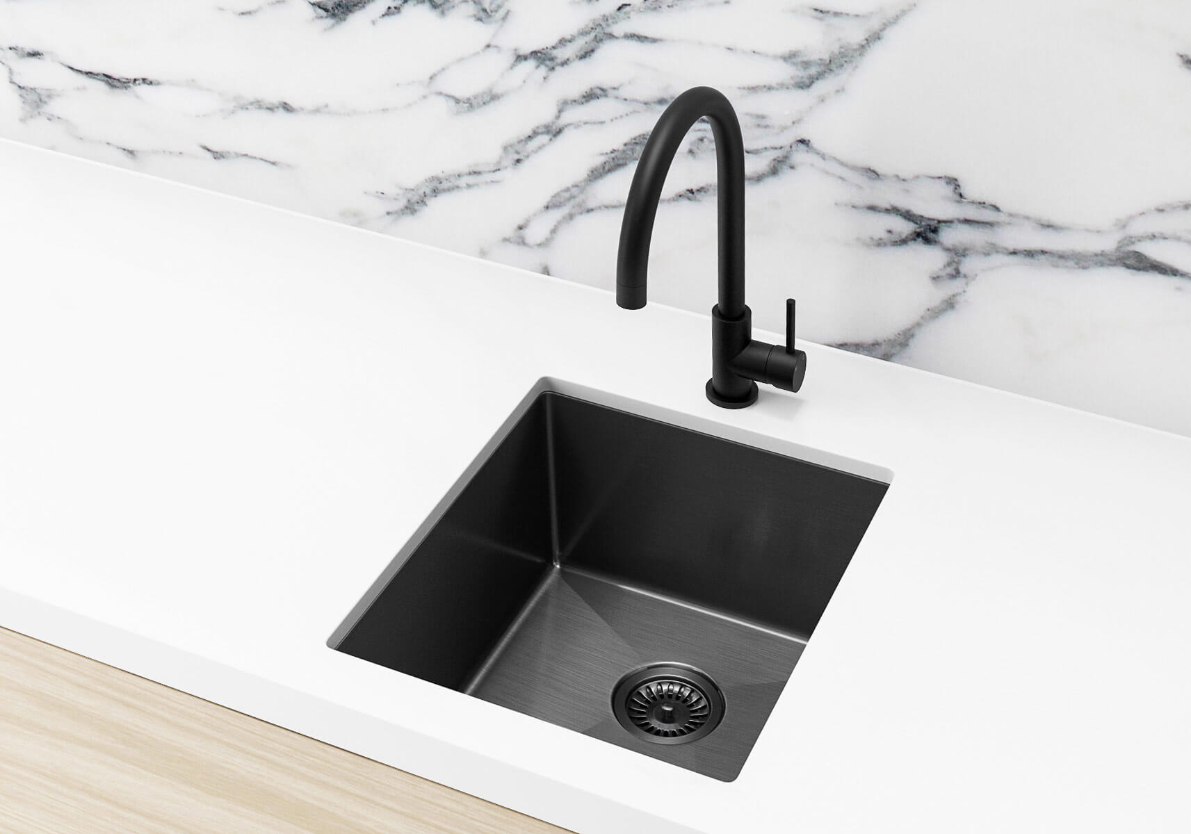 metal kitchen sink with disposal to right
