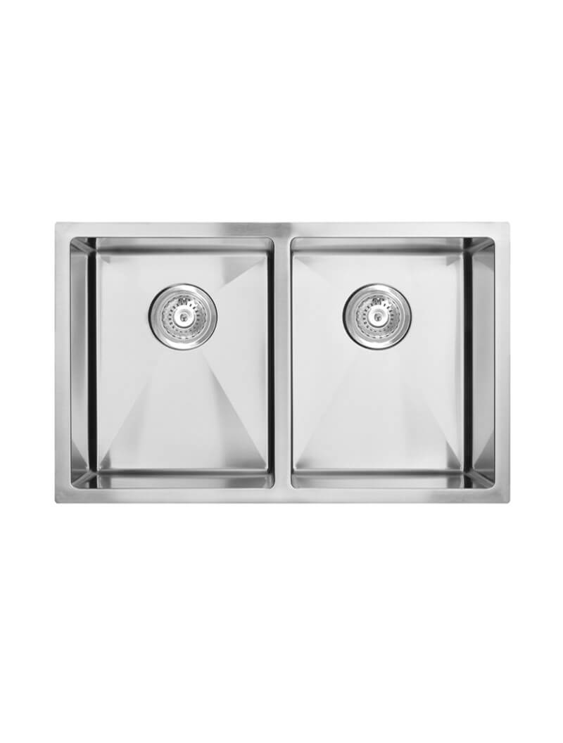 Double Bowl PVD Kitchen Sink in Brushed Nickel 860x440x200mm